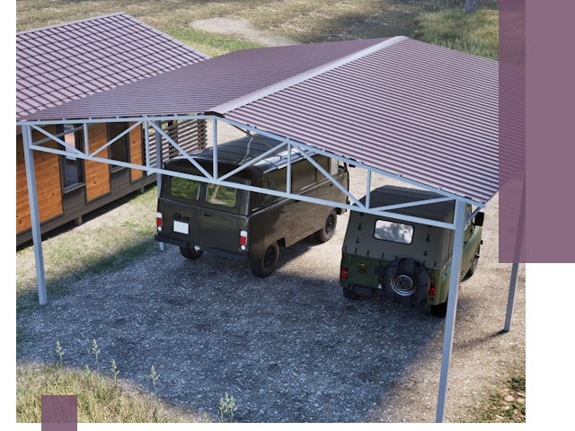 Двускатные навесы под ключ в Кизляре — изготовление и монтаж